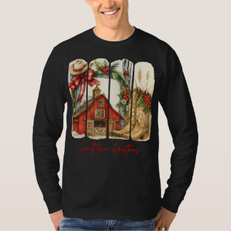 Small Town Christmas- Rustic Barn and Cowboy Boots T-Shirt