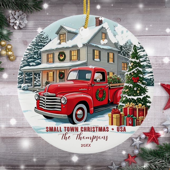 Small Town Christmas USA Family Ceramic Ornament (Creator Uploaded)