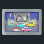Small Town Drive-In Movie Belt Buckle<br><div class="desc">Pass the popcorn! This Small Town Drive-In Movie Belt Buckle will transport you to a simpler time, when gas was cheap, rock and roll was young, and the movie stars of Hollywood's Golden Age shined brighter than the night sky. The design features the rear view of five, virtually indestructible, retro...</div>
