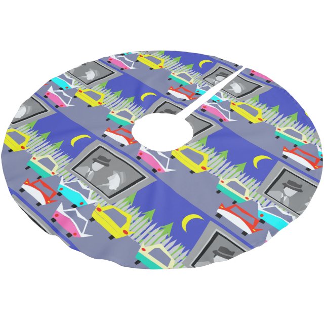 Small Town Drive-In Movie Christmas Tree Skirt (Angled)