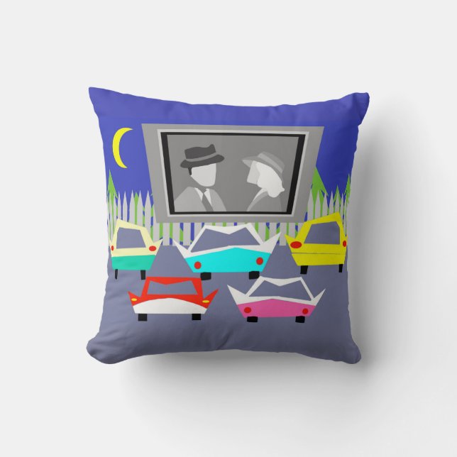 Small Town Drive-In Movie Throw Pillow (Front)