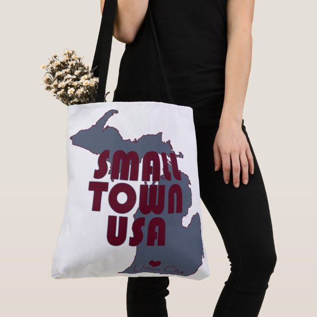 Small Town USA | Union City State of Michigan Tote Bag (Close Up)