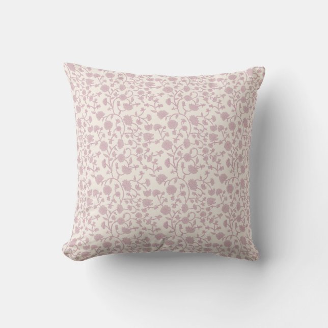 Small Trailing Block Print Floral - Pink Cushion (Front)