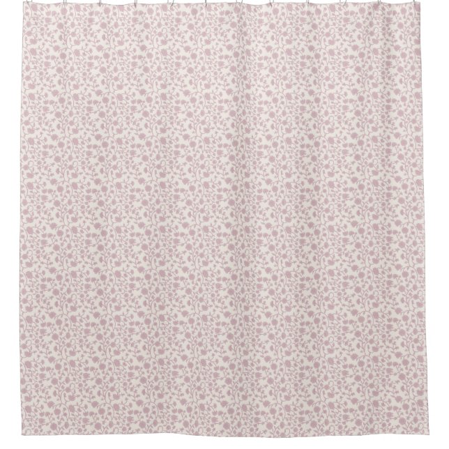 Small Trailing Block Print Floral - Pink Shower Curtain (Front)