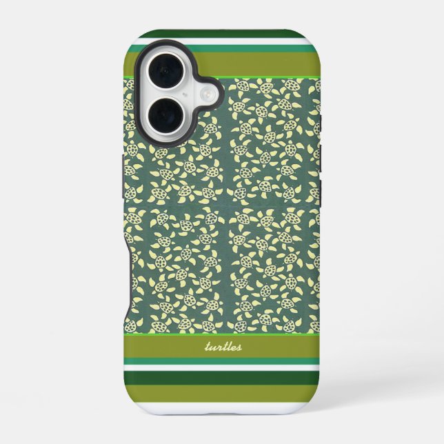 Small Turtles green pattern iPhone 16 Case (Back)