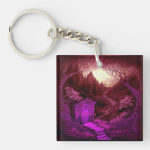 Small Unique Cabin Set Along A Stream Key Ring