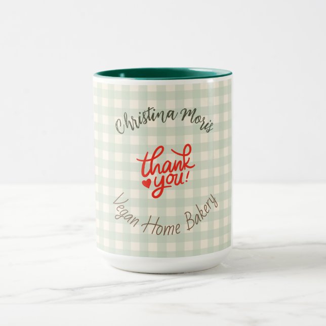 Small Vegan Home Bakery Business Thank You Pattern Mug (Center)