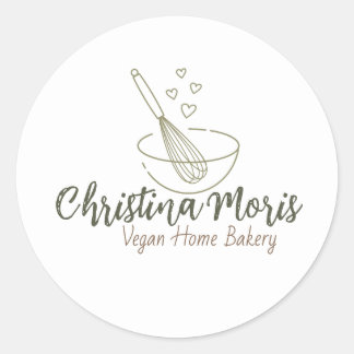 Small Vegan Home Bakery Logo Classic Round Sticker