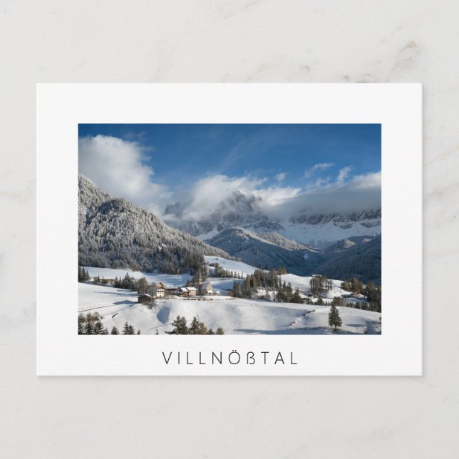 Small village with Dolomites mountains in the snow Postcard (Front)