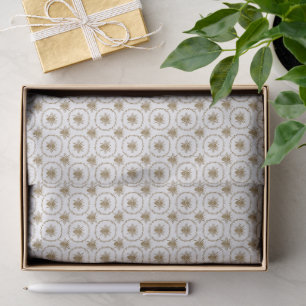 Small Vintage Gold Bee Wreath Pattern on Cream Tissue Paper