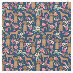 SMALL vizsla dog vintage florals navy blue Fabric