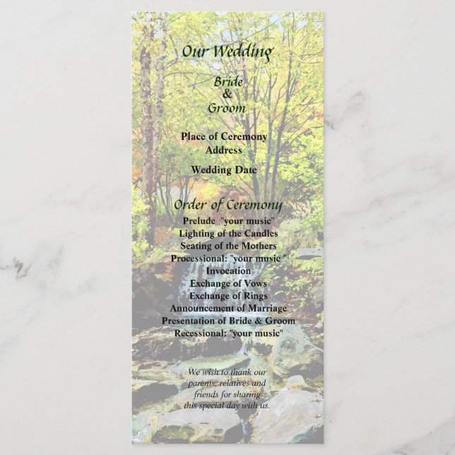 Small Waterfall in Autumn Park Wedding Program (Front)