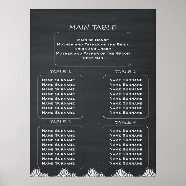 Small Wedding Rustic Chalkboard Seating Chart (Front)