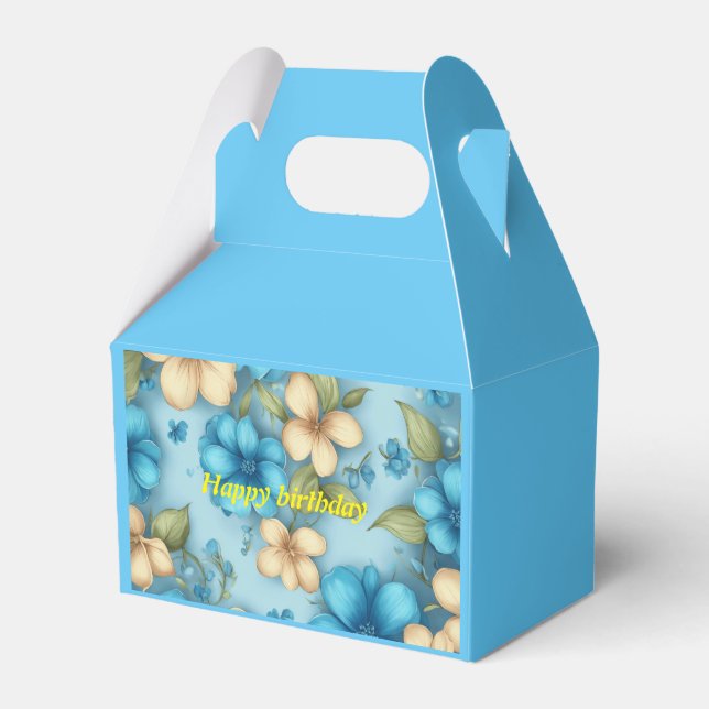 small white and blue floral birthday  favour box (Front Side)