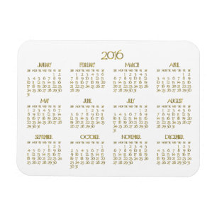 Small White And Gold Yearly Calendar 2016 Magnets