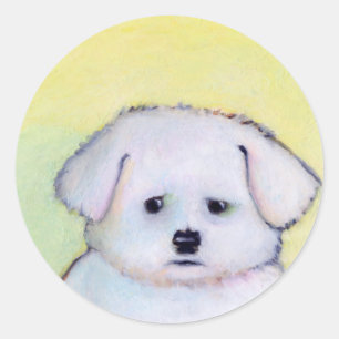 Small white dog art drawing cute Maltese puppy Classic Round Sticker