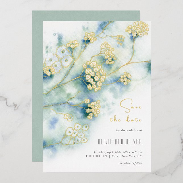 Small White Flowers Save The Date (Front/Back)