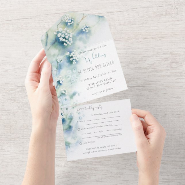 Small White Flowers Wedding  All In One Invitation (Tearaway)