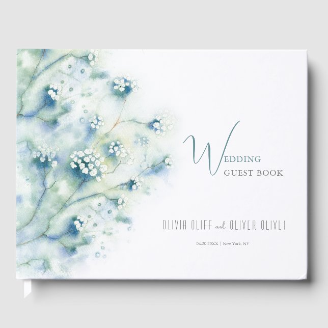 Small White Flowers Wedding Guest Book (Front)