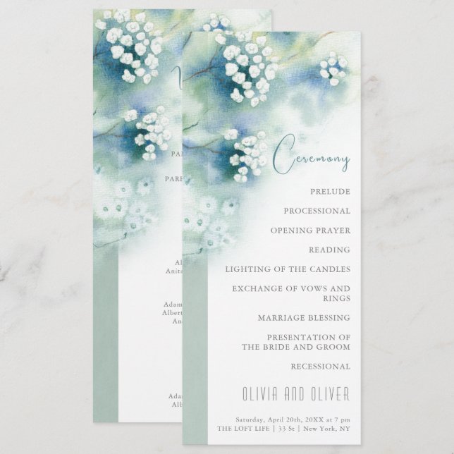 Small White Flowers Wedding Program (Front/Back)