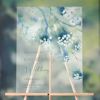 Small White Flowers Wedding Welcome Acrylic Sign