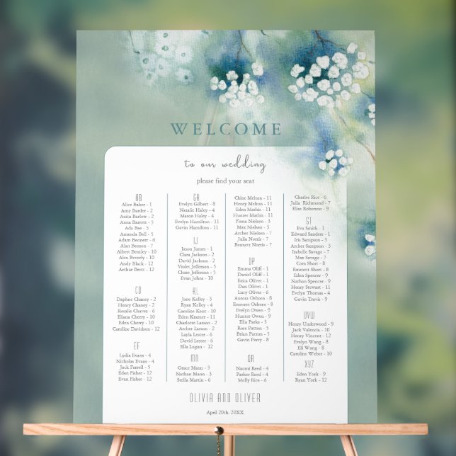 Small White Flowers Wedding Welcome Seating Chart (Neutral)