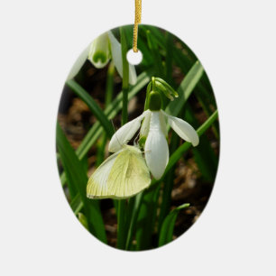 Small White on Snowdrop Ceramic Ornament
