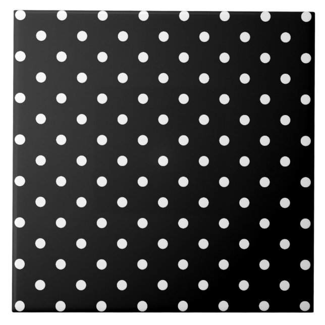 Small White Polka dots black background Ceramic Tile (Front)