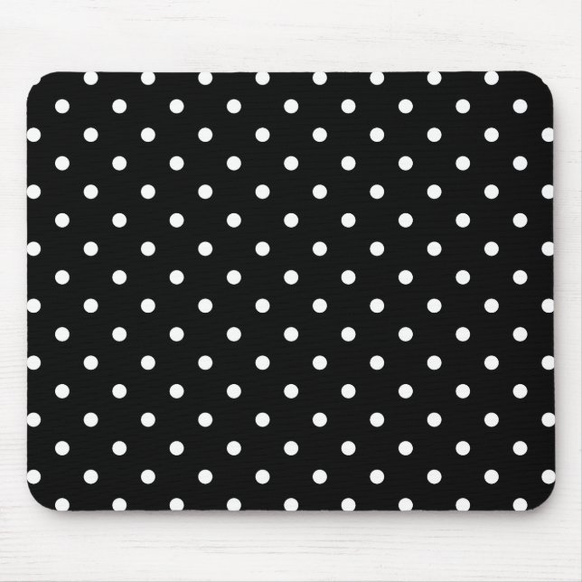 Small White Polka dots black background Mouse Pad (Front)