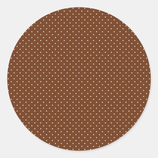 Small White Polka Dots on Chocolate Brown Classic Round Sticker (Front)