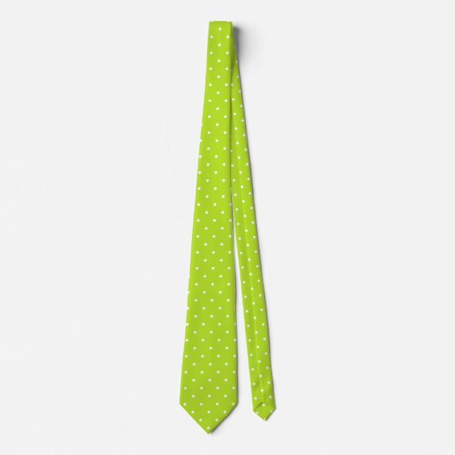 Small White Polka Dots on Neon Lime Green Neck Tie (Front)