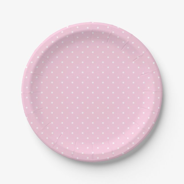 Small White Polka Dots on Pale Pink Paper Plate (Front)