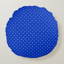 Small White Polkadots on Cobalt Blue Round Pillow