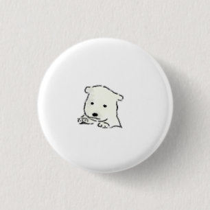 Small White Puppy Face With Paws 3 Cm Round Badge
