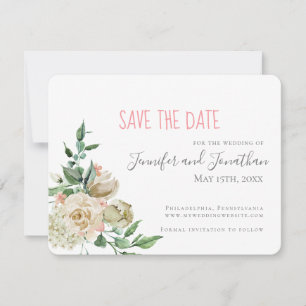Small White Rose Save the Date Wedding