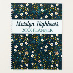 Small White, Teal, and Goldenrod Flowers Planner