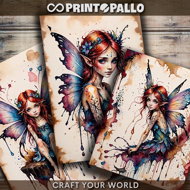 Small winged fairy (Tinker Bell) in watercolor -  Wrapping Paper Sheet (Creator Uploaded)