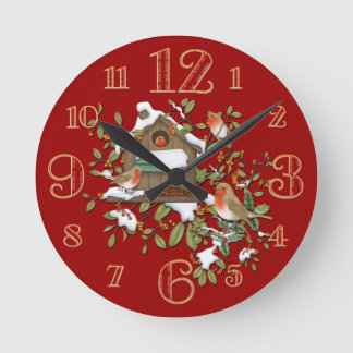Small Winter Robin Bird House Wall Clock