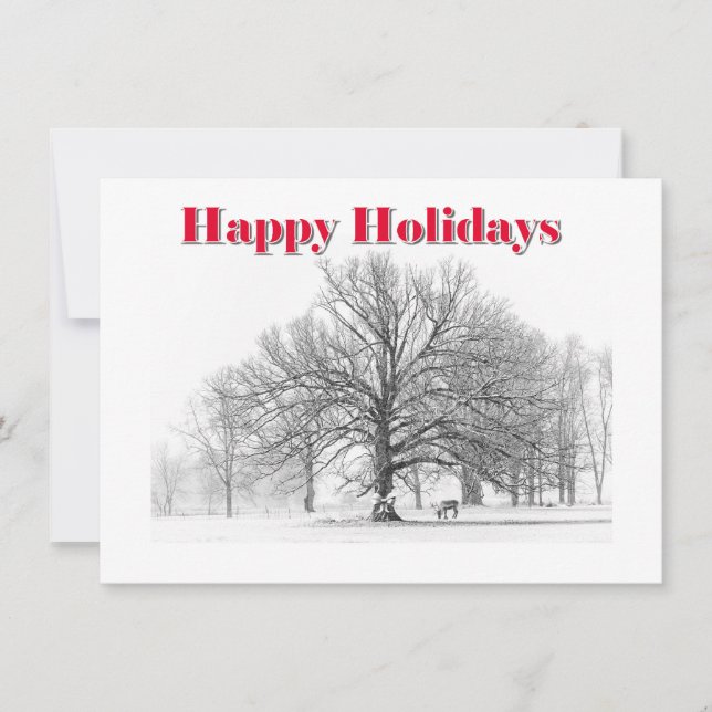Small Winter Scene Holiday Card White Bow (Flat) (Front)
