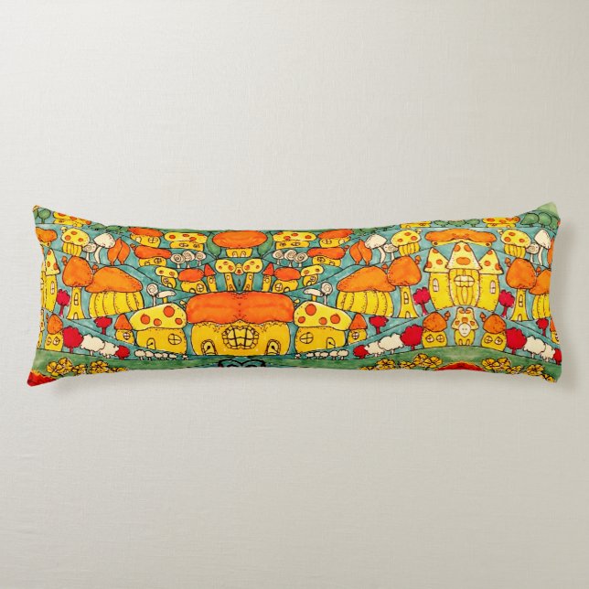 Small wonky houses village body cushion (Front)