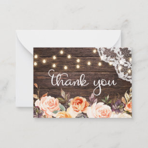 Small Wood Lace Blush & Peach Floral Thank You Card