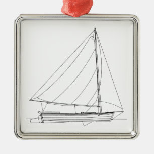 Small Wooden Sailboat - Caribbean Sloop Metal Ornament