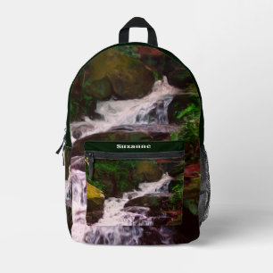 Small Woodland Waterfall Oil Painting Personalised Printed Backpack