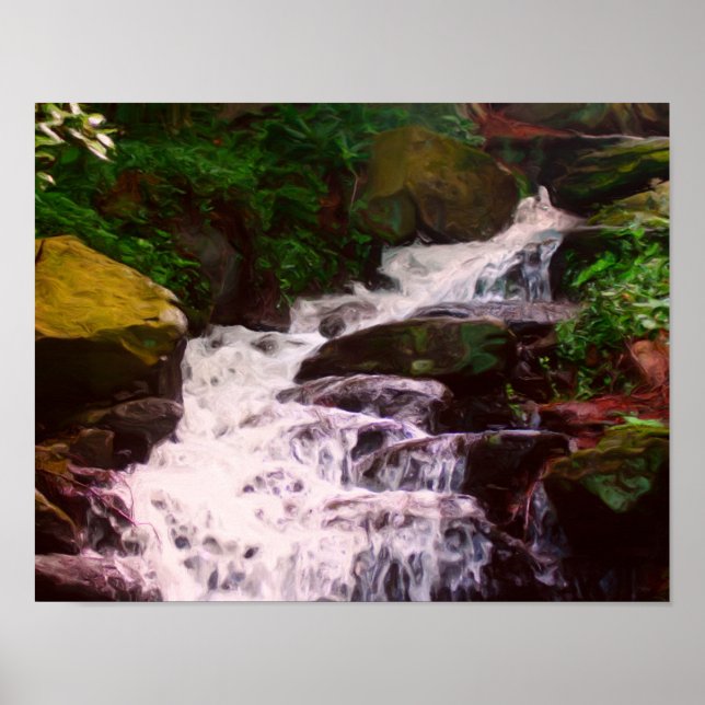 Small Woodland Waterfall Oil Photo Painting Poster (Front)