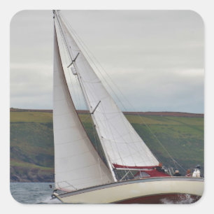 Small Yacht Sailing Hard Square Sticker