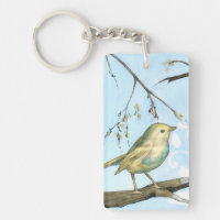 Small Yellow Bird Perched on a Branch Looking up