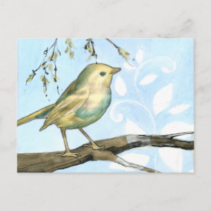Small Yellow Bird Perched on a Branch Looking up Postcard