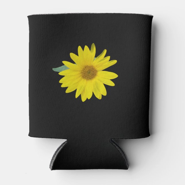 Small yellow sunflower on black background can cooler (Front)