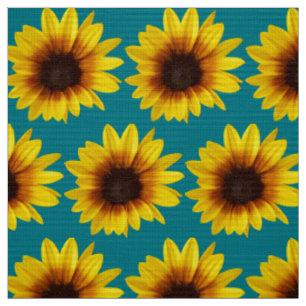 Small yellow sunflower on teal fabric