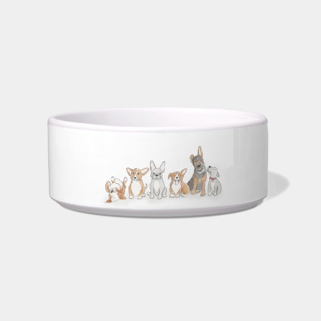Smaller ceramic pet bowl with puppies design (Front)